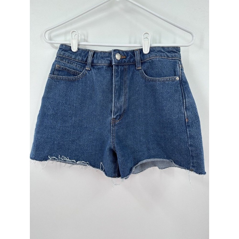 Zara Womens Cut Off Jeans Shorts Distressed High Rise Flat Front Blue Size 04